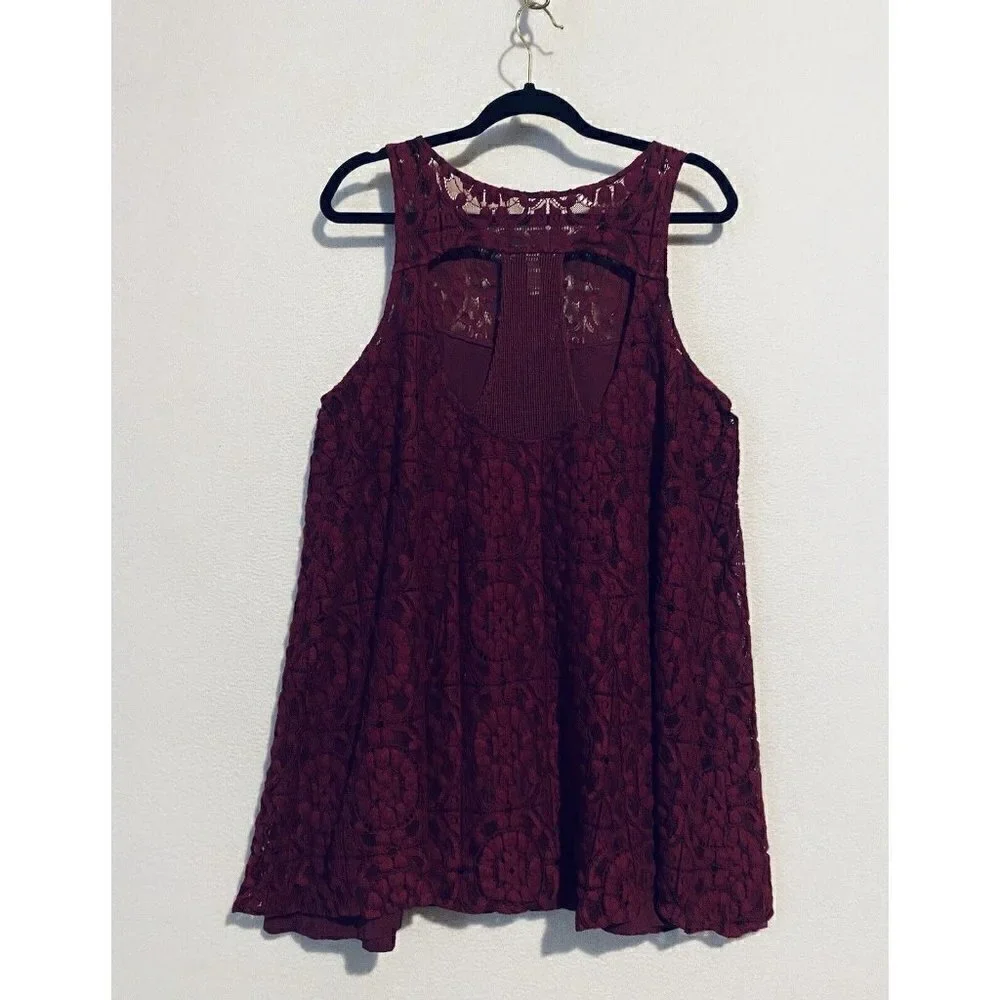 Free People Dress Womens Medium A-Line Sleeveless Crochet Lace Cut Out Back Boho